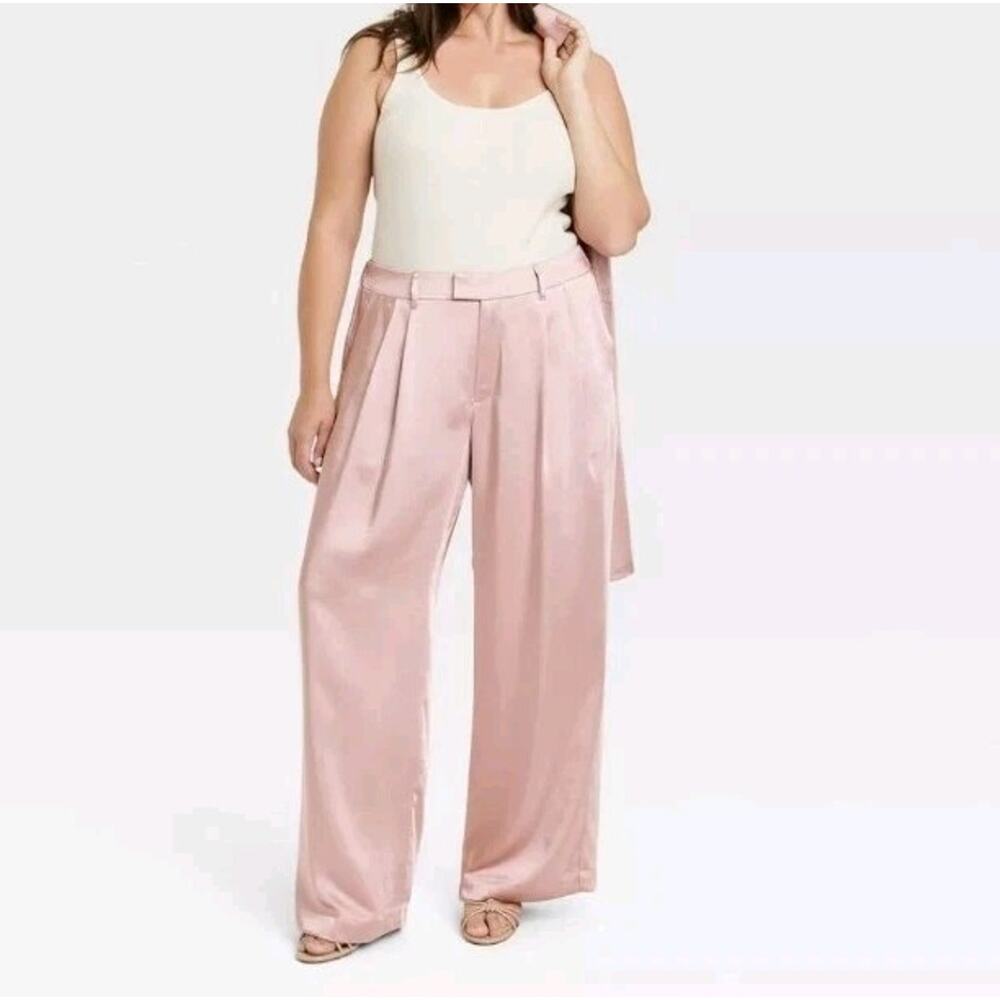 a new day Wide Leg Satin Pants in Blush Pink